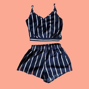 SHEIN Navy Blue and White Stripe Two Piece Set